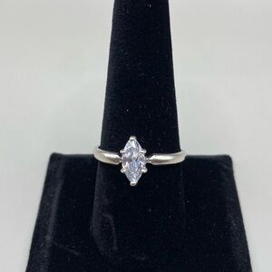 Vintage Sterling Silver Marquis Cut Cubic Zirconia Solitaire Ring